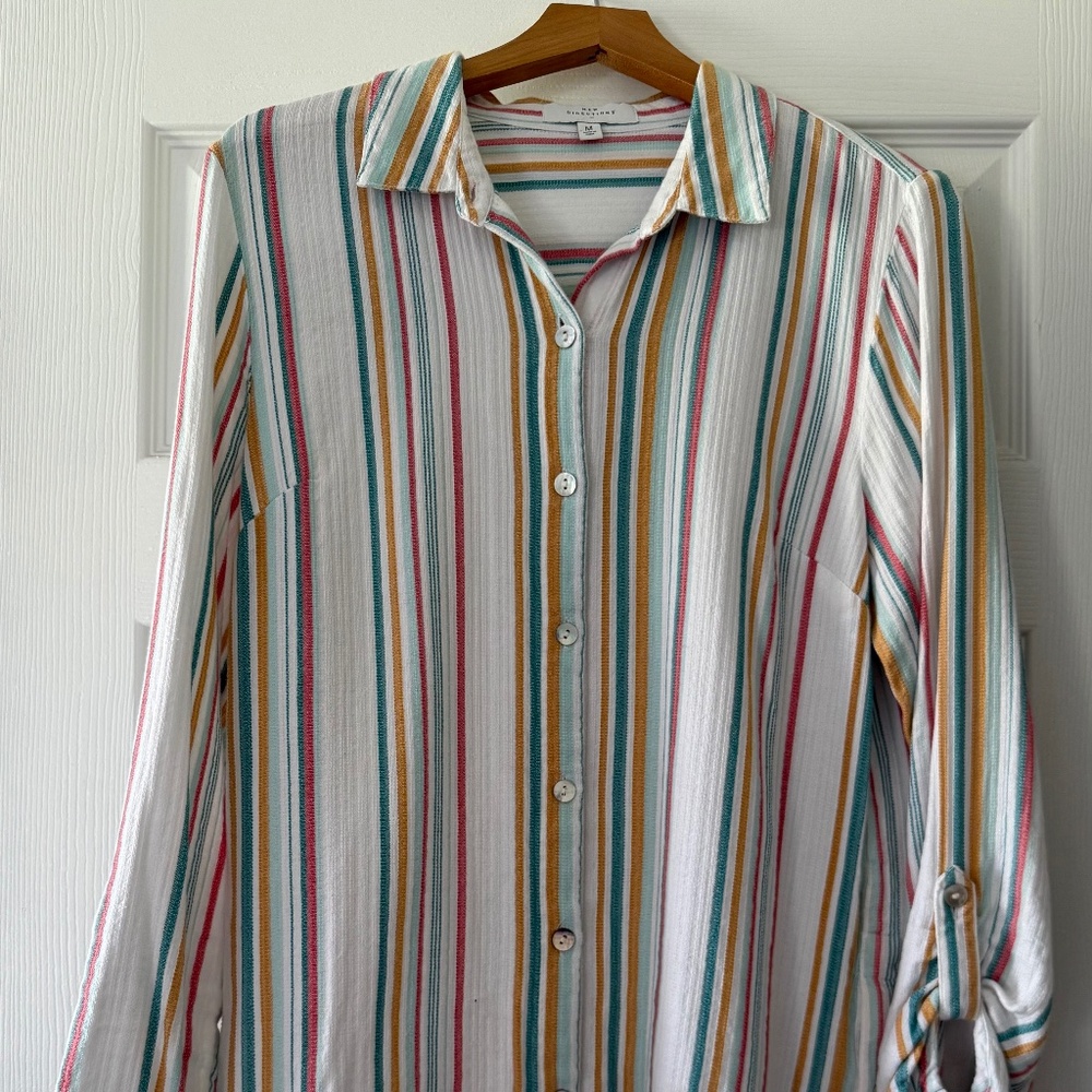 New Directions Light weight Striped line button up